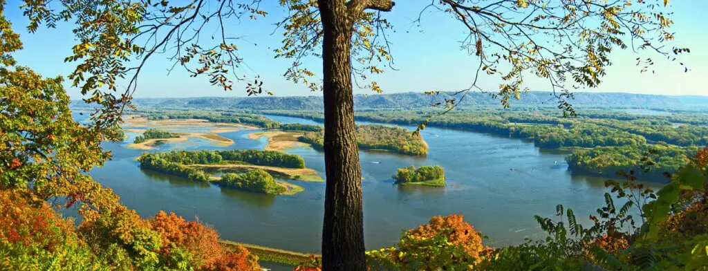 Look over vast river.